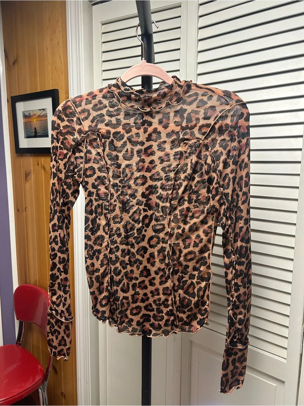 Nwot Charlie cats meow Long-Sleeve Mesh Top - Brown